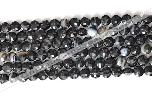 CCB754 15.5 inches 8mm faceted coin black line agate beads