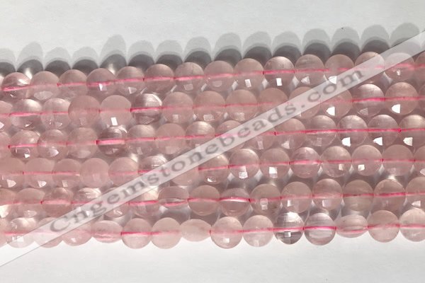 CCB759 15.5 inches 8mm faceted coin rose quartz beads
