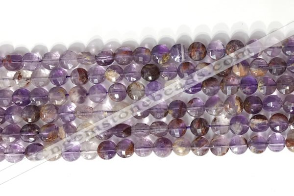 CCB764 15.5 inches 8mm faceted coin purple phantom quartz  beads