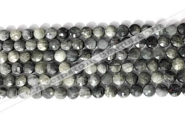 CCB765 15.5 inches 8mm faceted coin eagle eye jasper beads