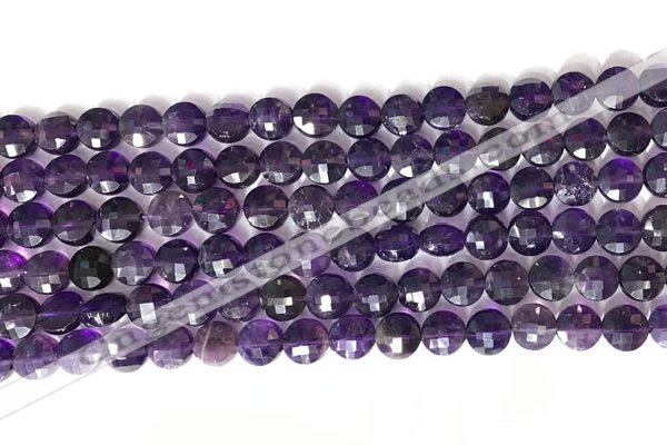 CCB767 15.5 inches 8mm faceted coin amethyst beads