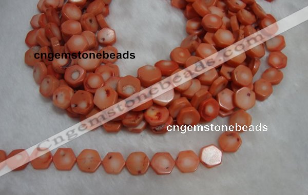 CCB85 15.5 inches 13mm hexagon pink coral beads Wholesale