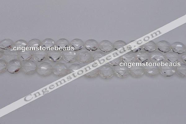 CCC503 15.5 inches 10mm faceted coin natural white crystal beads