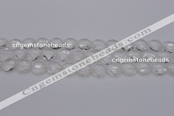 CCC504 15.5 inches 12mm faceted coin natural white crystal beads