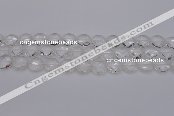 CCC505 15.5 inches 14mm faceted coin natural white crystal beads