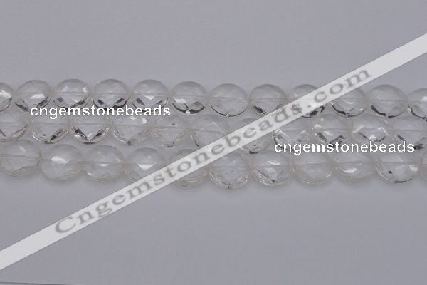 CCC507 15.5 inches 18mm faceted coin natural white crystal beads