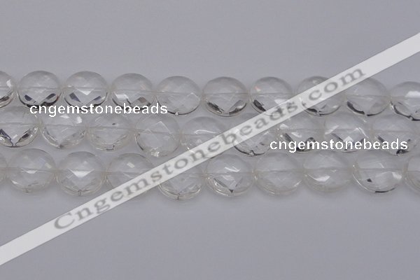 CCC510 15.5 inches 25mm faceted coin natural white crystal beads