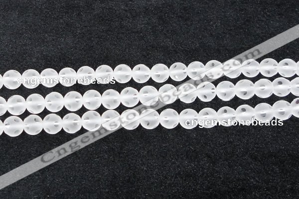 CCC609 15.5 inches 12mm faceted round matte natural white crystal beads