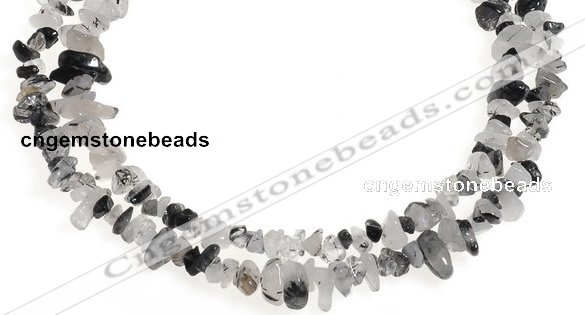 CCH08 35 inches black & white quartz rutilated chips beads