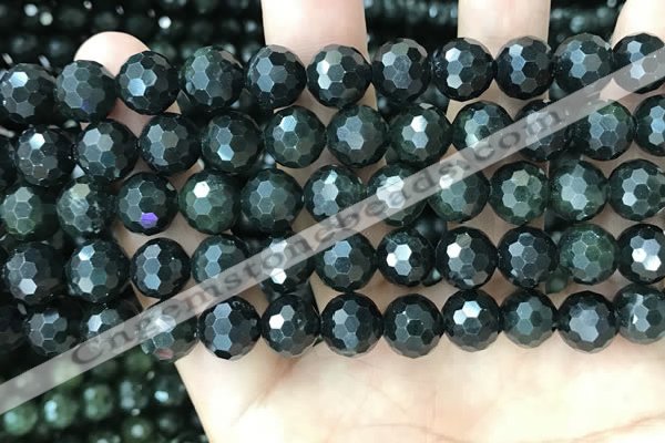 CCJ345 15.5 inches 10mm faceted round dark green jade beads