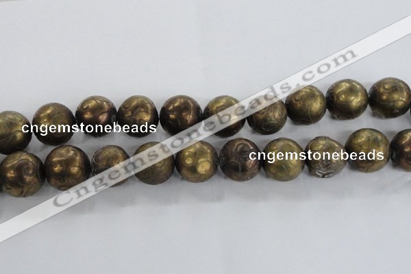 CCJ356 15.5 inches 25mm carved round plated China jade beads