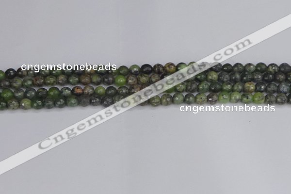 CCJ420 15.5 inches 4mm faceted round dendritic green jade beads