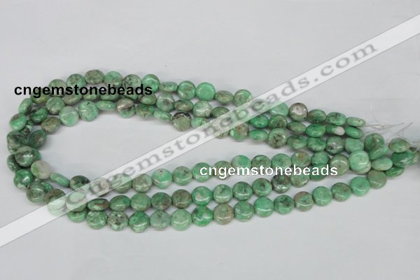 CCO110 15.5 inches 10mm flat round dyed natural chrysotine beads