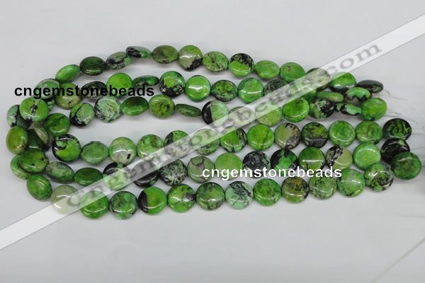 CCO133 15.5 inches 14mm flat round dyed natural chrysotine beads