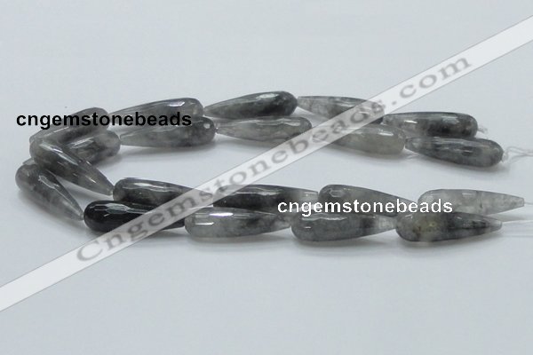 CCQ110 15.5 inches 12*40mm faceted teardrop cloudy quartz beads