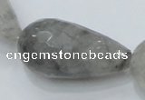 CCQ113 15.5 inches 20*40mm faceted teardrop cloudy quartz beads