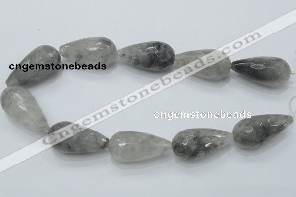 CCQ113 15.5 inches 20*40mm faceted teardrop cloudy quartz beads