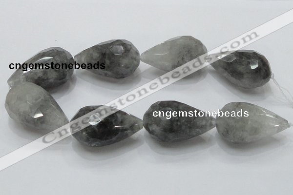 CCQ114 15.5 inches 30*50mm faceted teardrop cloudy quartz beads