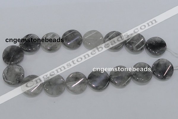 CCQ130 15.5 inches 25mm twisted coin cloudy quartz beads wholesale