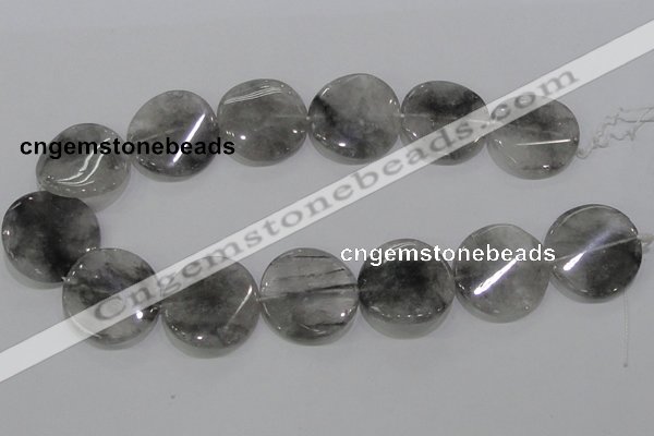 CCQ131 15.5 inches 30mm twisted coin cloudy quartz beads wholesale