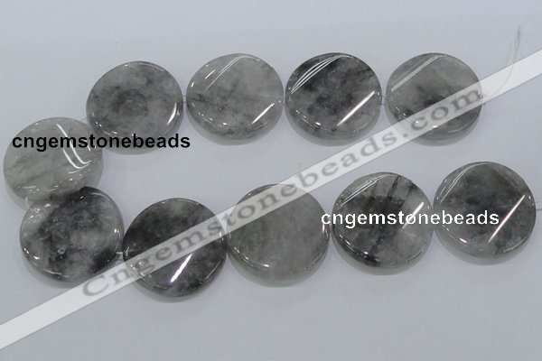 CCQ132 15.5 inches 40mm twisted coin cloudy quartz beads wholesale