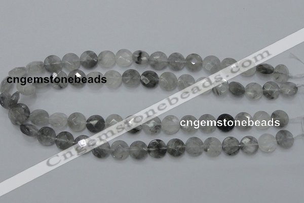 CCQ135 15.5 inches 12mm faceted coin cloudy quartz beads wholesale