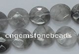 CCQ136 15.5 inches 15mm faceted coin cloudy quartz beads wholesale