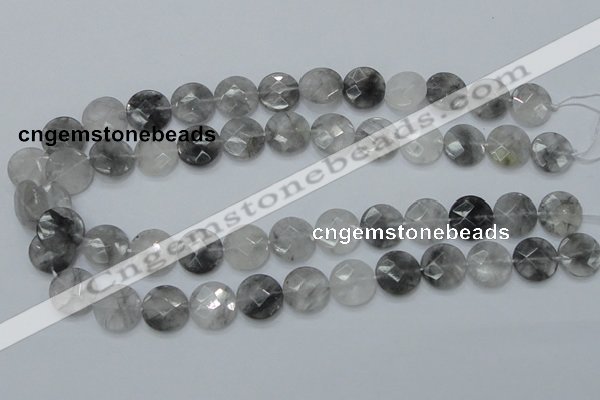 CCQ136 15.5 inches 15mm faceted coin cloudy quartz beads wholesale