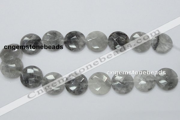 CCQ138 15.5 inches 25mm faceted coin cloudy quartz beads wholesale