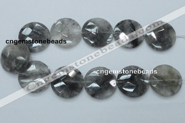 CCQ140 15.5 inches 35mm faceted coin cloudy quartz beads wholesale