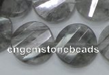 CCQ143 15.5 inches 20mm faceted & twisted coin cloudy quartz beads