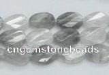 CCQ163 15.5 inches 10*14mm twisted & faceted oval cloudy quartz beads