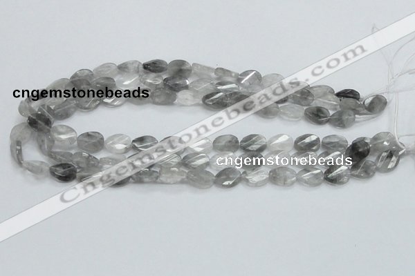 CCQ163 15.5 inches 10*14mm twisted & faceted oval cloudy quartz beads