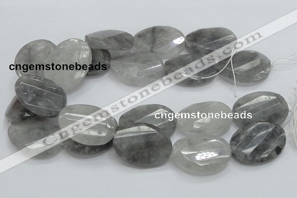 CCQ168 15.5 inches 30*40mm twisted & faceted oval cloudy quartz beads