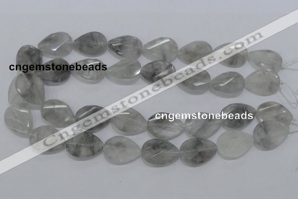 CCQ172 18*25mm twisted & faceted flat teardrop cloudy quartz beads