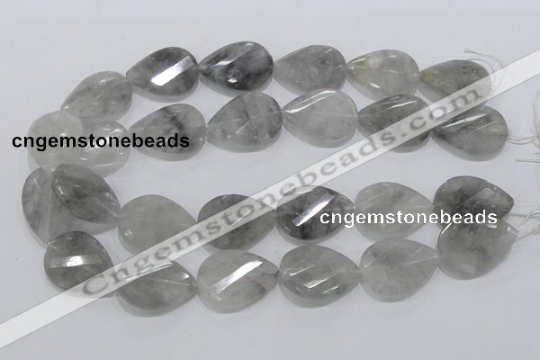 CCQ173 22*30mm twisted & faceted flat teardrop cloudy quartz beads