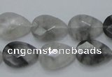 CCQ213 15.5 inches 13*18mm faceted flat teardrop cloudy quartz beads