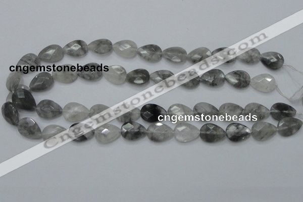 CCQ213 15.5 inches 13*18mm faceted flat teardrop cloudy quartz beads