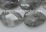 CCQ214 15.5 inches 18*25mm faceted flat teardrop cloudy quartz beads