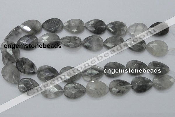 CCQ214 15.5 inches 18*25mm faceted flat teardrop cloudy quartz beads