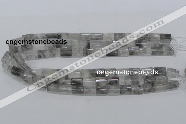 CCQ219 15.5 inches 10*15mm faceted & flat column cloudy quartz beads