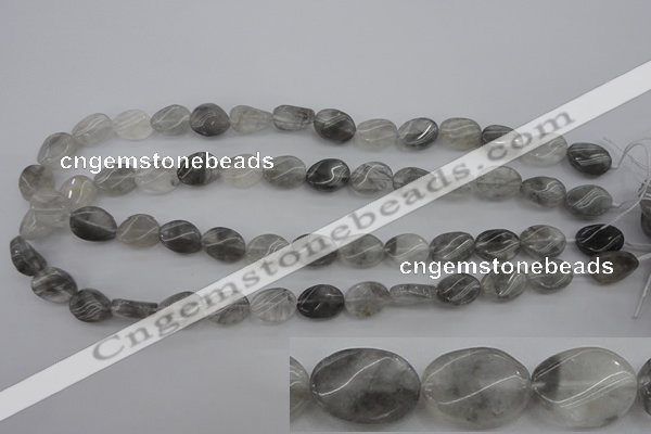 CCQ248 15.5 inches 10*14mm twisted oval cloudy quartz beads wholesale