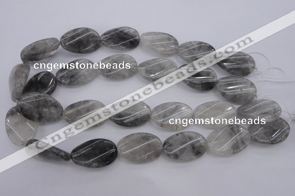 CCQ252 15.5 inches 20*30mm twisted oval cloudy quartz beads wholesale