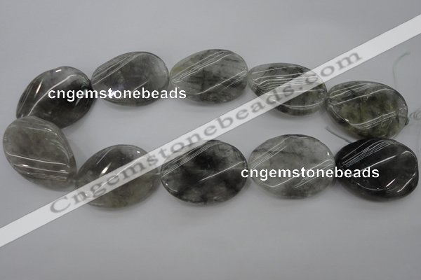 CCQ253 15.5 inches 30*40mm twisted oval cloudy quartz beads wholesale