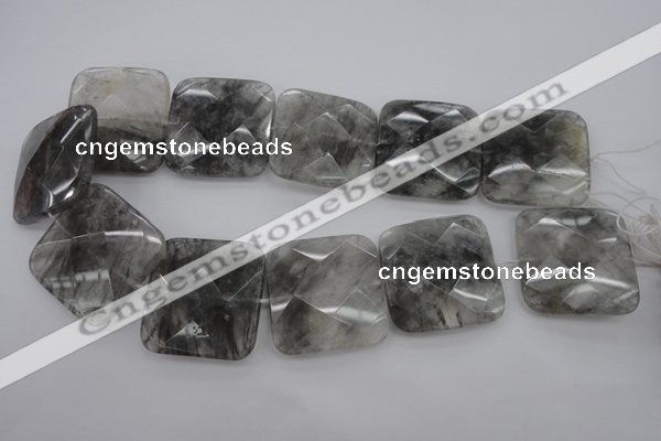 CCQ264 15.5 inches 35*35mm faceted square cloudy quartz beads