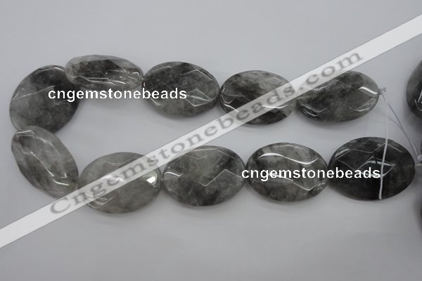 CCQ268 15.5 inches 30*40mm faceted oval cloudy quartz beads