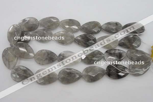 CCQ270 15.5 inches 20*30mm faceted flat teardrop cloudy quartz beads