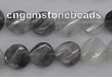 CCQ272 15.5 inches 12mm faceted & twisted coin cloudy quartz beads