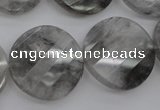 CCQ275 15.5 inches 25mm faceted & twisted coin cloudy quartz beads