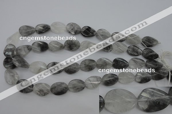 CCQ278 15.5 inches 15*20mm faceted & twisted oval cloudy quartz beads